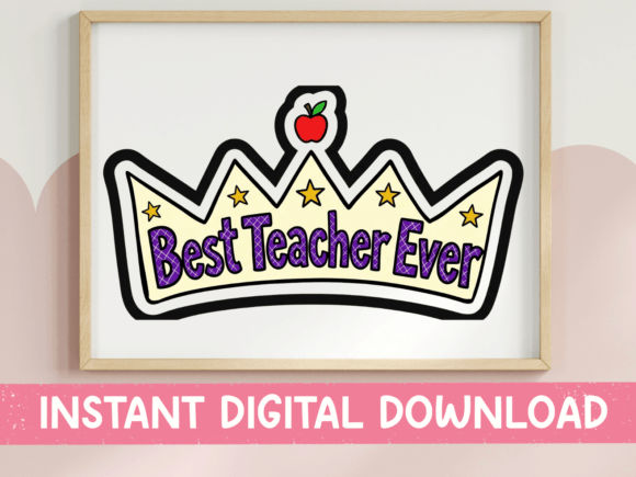 Best Teacher Ever Crown Apple SVG Graphics