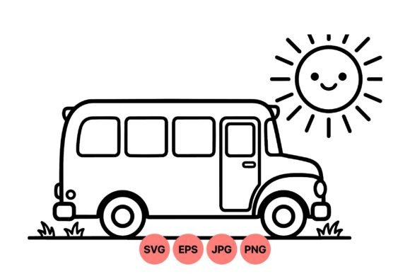 Cute School Bus Line Art Svg