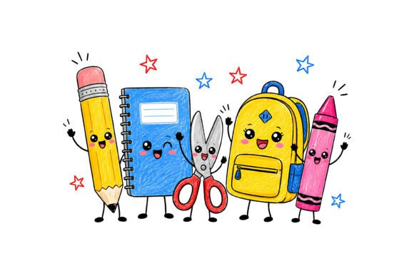 Cute School Supplies Clipart SVG for T-Shirt Designs