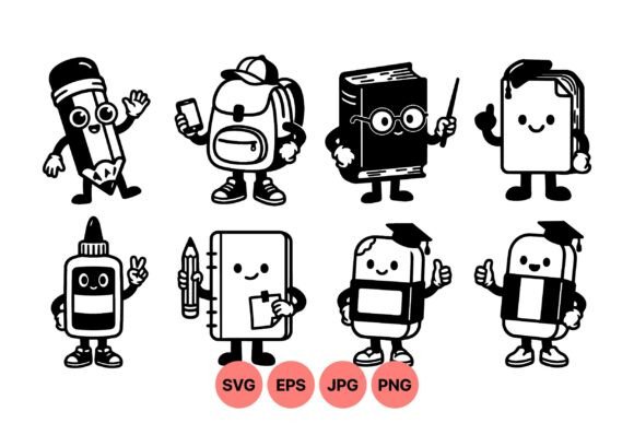 Cute School Supply Characters SVG: A Playful Graphic Design Asset for Creative Marketers