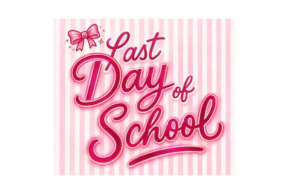 Last Day of School Pink Bow Script SVG Graphics