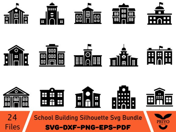 School Building Silhouette Svg Bundle